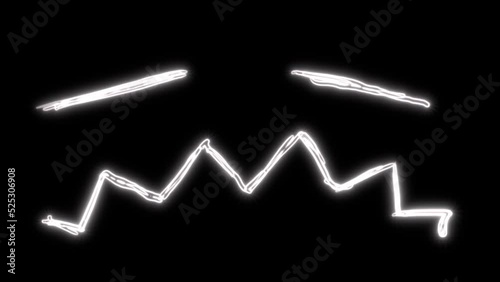 Stressed face light paint flickering expression across screen 2d animation black over white
