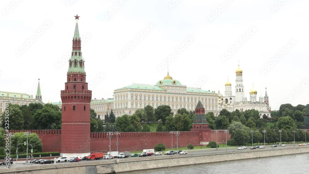 Russia Moscow July 2022 streets Kremlin palaces architecture cars river steamships Russia Moscow July 2022 streets Kremlin palaces architecture cars river steamships