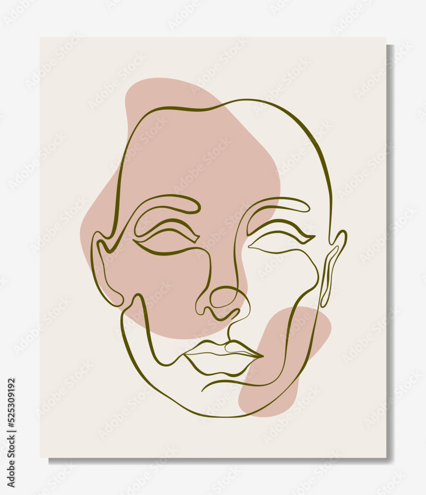 Vector poster with illustration of woman’s line art face. Modern one line drawing with blobs, pastel colors. Sisterhood and Feminism. Illustration for web and print. Vector poster with illustration of woman’s line art face. Modern one line drawing with blobs, pastel colors. Sisterhood and Feminism. Illustration for web and print.
