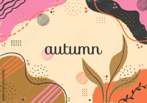 Autumn theme modern color palette abstract background vector illustration. Hand-drawn grunge texture fall season doodle template. Website, social media post, greeting card, digital graphic resource
