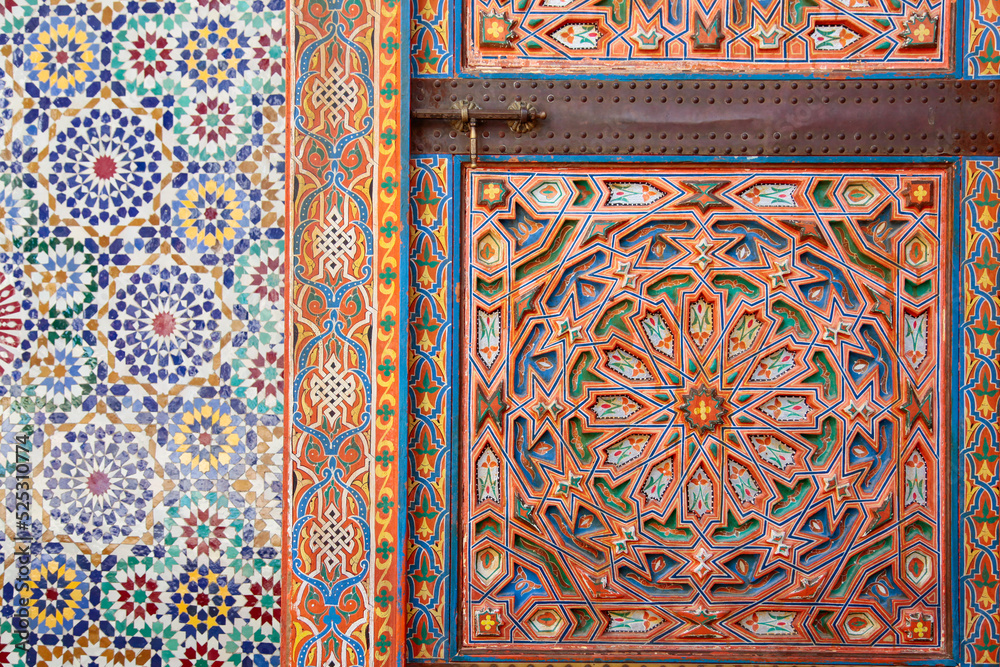 Fez Royal Palace Door and Colorful Mosaics, Fez City Center, Morocco