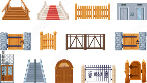 Set of architectural and interior objects in different styles