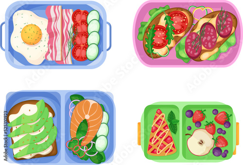 Fototapeta Naklejka Na Ścianę i Meble -  Meal trays with healthy food for lunch set