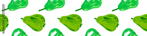 Color pear banner template. Fruit pattern seamless with fruit hand drawn pencil illustrations for vegan banner, juice, baby food packaging, jam label design. Vector organic fruits background.