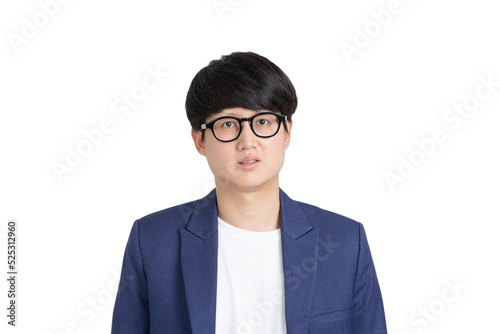 Serious angry young asian adult man in casual business attire looking at the camera over transparent as png
