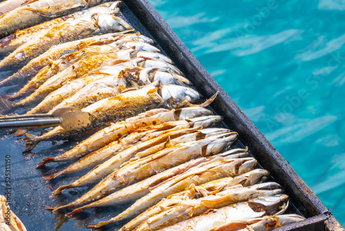 Fresh Mackerel Fishes on Barbecue
