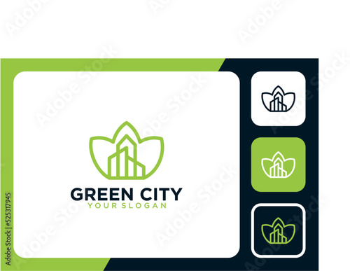 city logo design with green and leaves