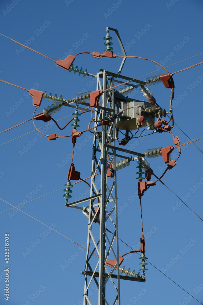 View at an electric pylon on Andalucia, Spain