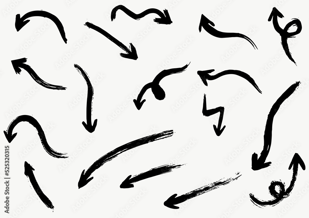 Hand drawn grunge vector arrows. Dry paint brush strokes Hand drawn grunge vector arrows. Dry paint brush strokes