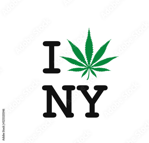 I love NY word made of cannabis leaves isolated on white. Design for t shirts,  stickers, prints, gift, packaging, interior picture