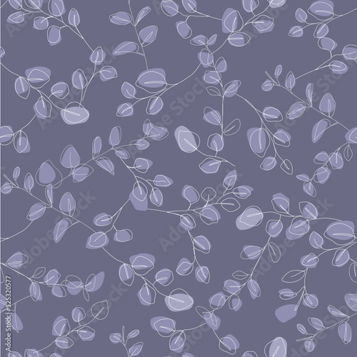 Seamless pattern with abstract tree branches with leaves. Natural line art. Vector graphics.