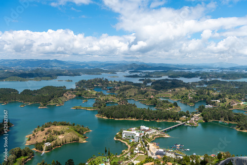 Panoramic of Guatape and it's surrounding lake from Rock of Guatape, Piedra Del Penol near Medellin, Colombia
