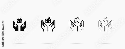 Hands hold gift vector line icon. Gift box in hand vector line icon