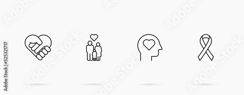 Love and charity linear icon set. Family and friendship linear vector icons