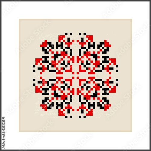 Traditional Ukrainian knitted embroidery art, ethnic mandala ornament vyshyvanka