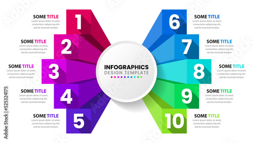 Infographic template. Circle with 10 square columns