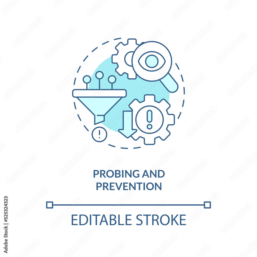 Probing and prevention turquoise concept icon. Model for crisis management steps abstract idea thin line illustration. Isolated outline drawing. Editable stroke. Arial, Myriad Pro-Bold fonts used Probing and prevention turquoise concept icon. Model for crisis management steps abstract idea thin line illustration. Isolated outline drawing. Editable stroke. Arial, Myriad Pro-Bold fonts used