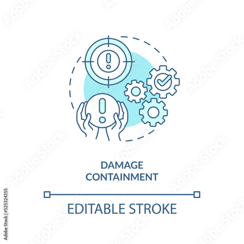 Damage containment turquoise concept icon. Model for crisis management steps abstract idea thin line illustration. Isolated outline drawing. Editable stroke. Arial, Myriad Pro-Bold fonts used