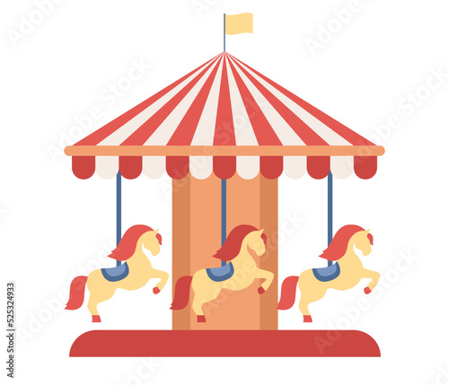 Carousel horses or merry-go-round ride in amusement park. Vector flat illustration  © Marta Sher