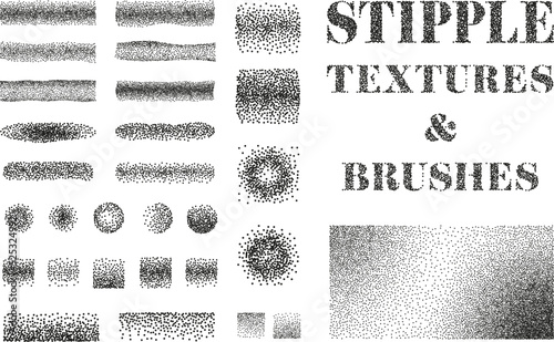 stipple brushes and textures collection, vector illustration photo