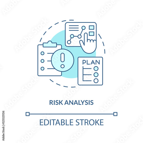 Risk analysis turquoise concept icon. Possible risk. Crisis management plan component abstract idea thin line illustration. Isolated outline drawing. Editable stroke. Arial, Myriad Pro-Bold fonts used
