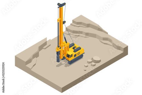 Isometric Track Drilling Machine. Drilling Tractor Working in the Mine. Mining Quarry, Mine. Equipment for high-mining industry.