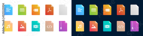 Document type color gradient icons pack	