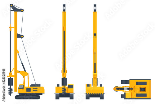 Track Drilling Machine. Drilling Tractor Working in the Mine. View front, rear, side and top. Mining quarry, mine. Equipment for high-mining industry.