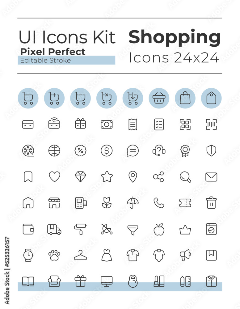 E commerce pixel perfect linear ui icons set. Retail shop. Purchasing experience. Platform for shopping. Outline isolated user interface elements. Editable stroke. Montserrat Bold, Light fonts used