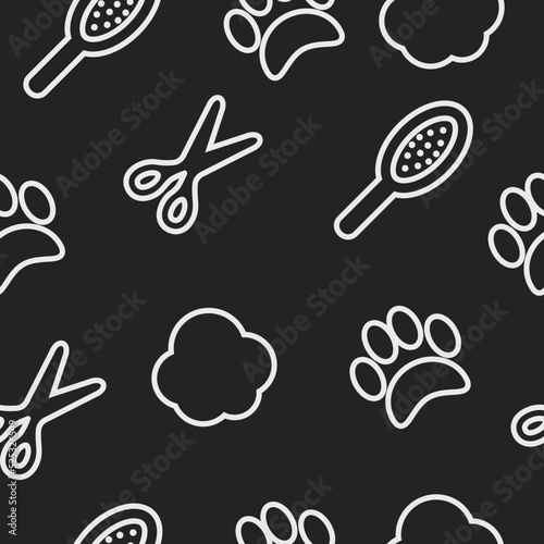 Pattern with elements related to animals and caring for them. Grooming salon. Veterinary clinic