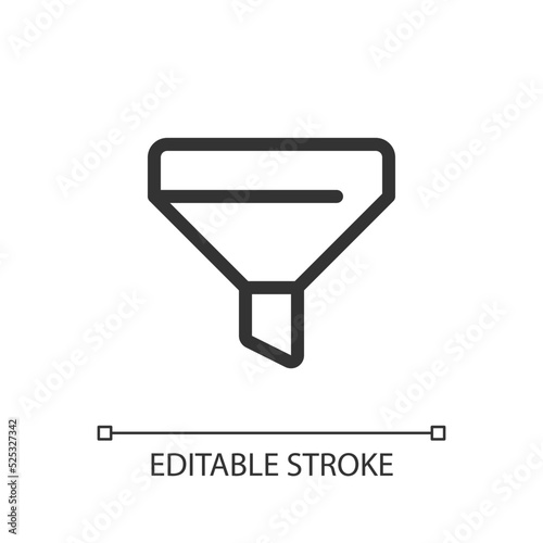 Funnel pixel perfect linear ui icon. Customer journey. Making purchase. Online marketplace. GUI, UX design. Outline isolated user interface element for app and web. Editable stroke. Arial font used