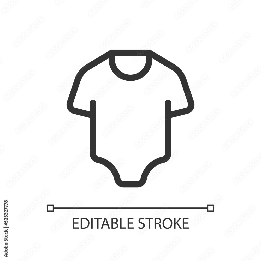 Baby bodysuit pixel perfect linear ui icon. Sleepwear for kid. Infant clothes. Online store. GUI, UX design. Outline isolated user interface element for app and web. Editable stroke. Arial font used Baby bodysuit pixel perfect linear ui icon. Sleepwear for kid. Infant clothes. Online store. GUI, UX design. Outline isolated user interface element for app and web. Editable stroke. Arial font used
