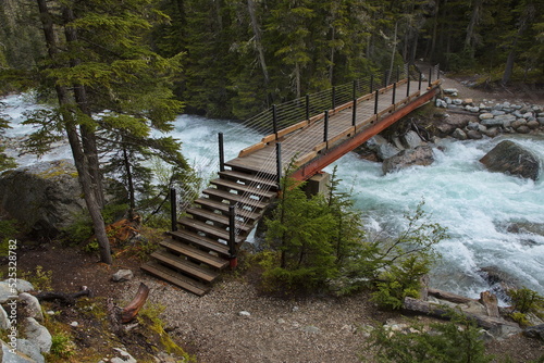 Footbridge at the junction of Illecillewaet River and Asulkan Brook in Glacier National Park in British Columbia,Canada,North America
 photo