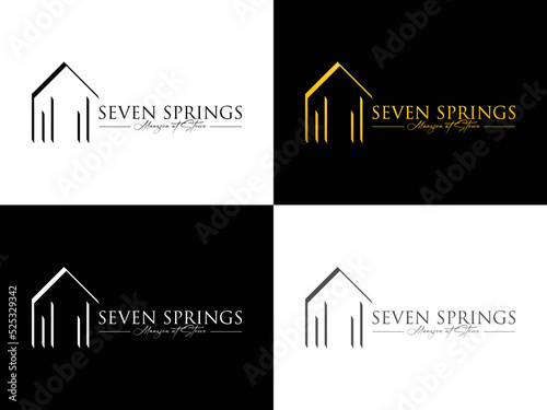 Real Estate Line Logo. Seven Springs Mansion at Stowe logo desing vector template.eps