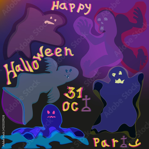 Ghosts  colored ghosts. Ghostly evil shadows. Halloween characters  vector illustration