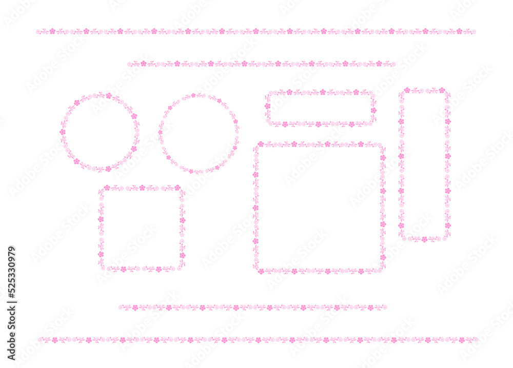 手書きの花フレーム、ライン 手書きの花フレーム、ライン