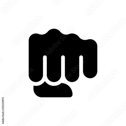 Punching fist black glyph icon. Aggressive hand gesture. Show fighting action. Threat and fight sign. Silhouette symbol on white space. Solid pictogram. Vector isolated illustration