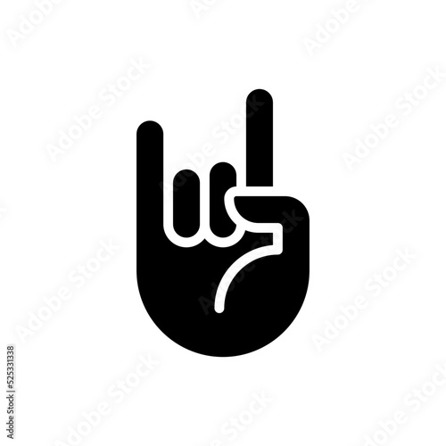 Horn gesture black glyph icon. Punk subculture sign. Satanic cult. Emotion expression. Body language. Silhouette symbol on white space. Solid pictogram. Vector isolated illustration