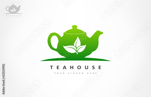 Teahouse logo design. Teapot logo vector. 
