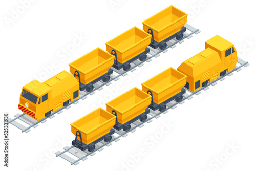 Isometric mining cart. Underground, Railway wagon. Equipment for high-mining industry.
