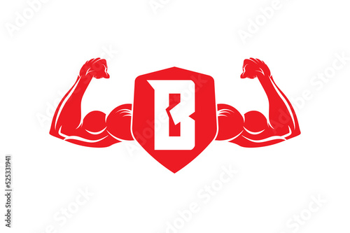 Letter B Logo With muscular shape. Fitness Gym logo, B badge logo.