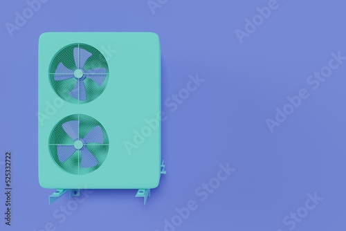 blue two-fan air conditioner on a blue background 3d 
