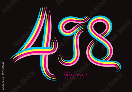 498 number design vector, graphic t shirt, 498 years anniversary celebration logotype colorful line,498th birthday logo, Banner template, logo number elements for invitation card, poster, t-shirt.