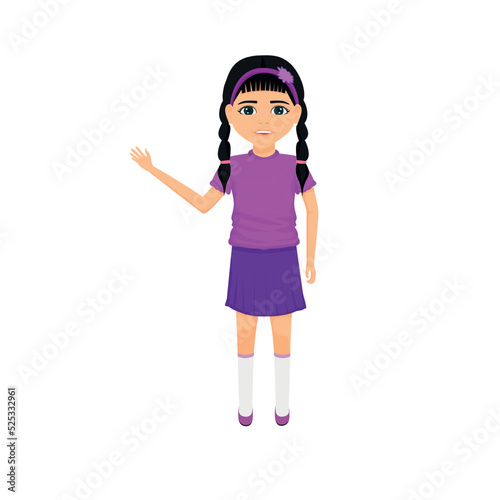 stylishly dressed beautiful young girl says hello