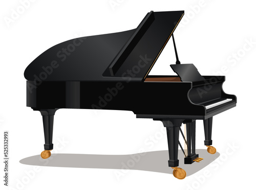 Classical Music instrument grand piano. Icon, image, sihouette of wodden black piano for philharmonic. Atr object for orchestra pianist, modern design isolated on white background. vector illustration