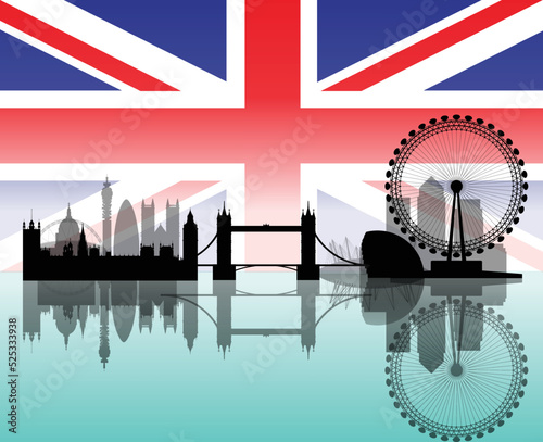 Canvas Print London with Extreme Details and Transparency Over Union Jack Flag