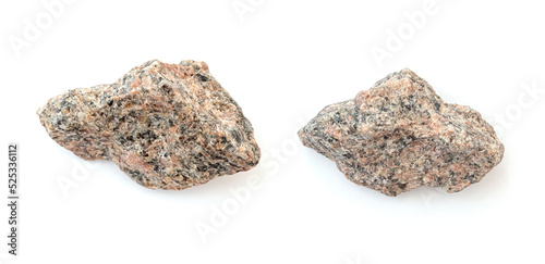 Two pieces of broken granite stones isolated on white