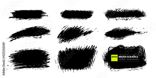 Vector hand drawn various artistic shapes for backdrops. Colorful artistic hand drawn backgrounds. Brush scrawls for underlays and highlights.