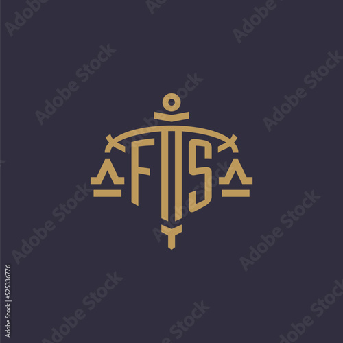 Monogram FS logo for legal firm with geometric scale and sword style