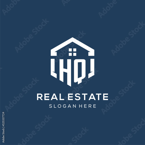 Letter HQ logo for real estate with hexagon style